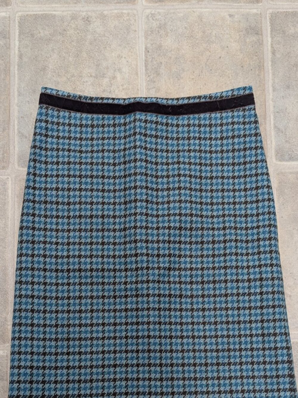Vintage Banana Republic Wool Houndstooth Mini Skirt Turquoise Blue 2
